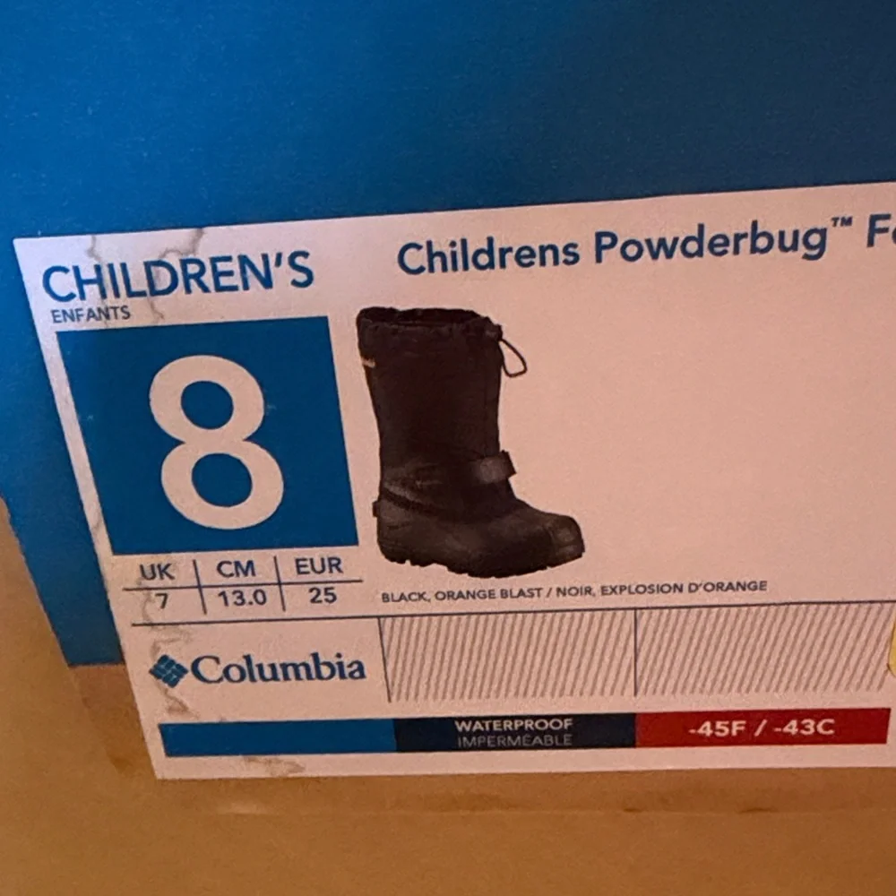 NEW Columbia Black children’s powderbug(TM) Insulated 400g Waterproof Snow Boots